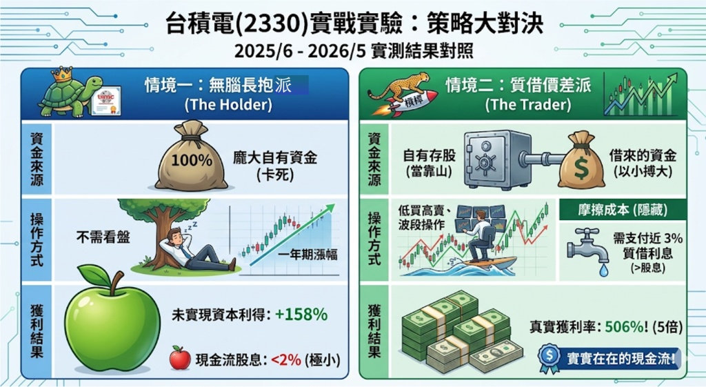 台積電(2330)價差實驗結果分享：長抱vs.質借做價差，孰優孰劣？